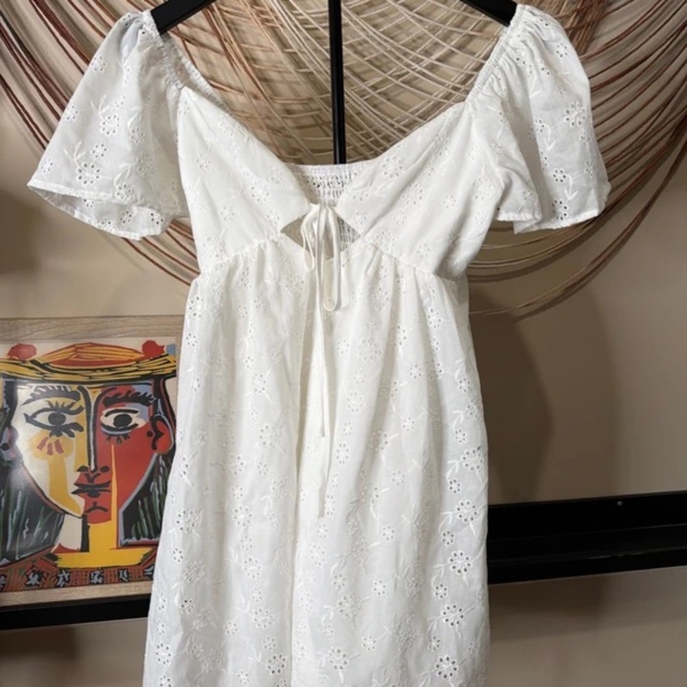 SHEIN White Eyelet Tie-Front Summer Dress